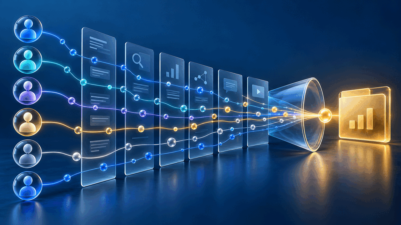 إشارات ستة أشخاص في لجنة شراء B2B تعبر رحلة بحث طويلة وصولًا إلى فرصة مبيعات واحدة